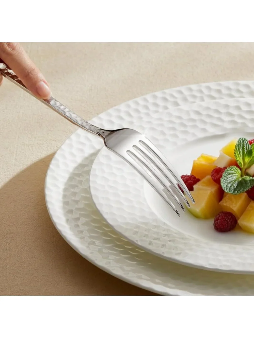 12-Piece Hammered Stainless Steel Dinner Forks Set, Food Grade, Dishwasher Safe